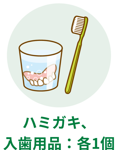 ハミガキ、入歯用品:各1個