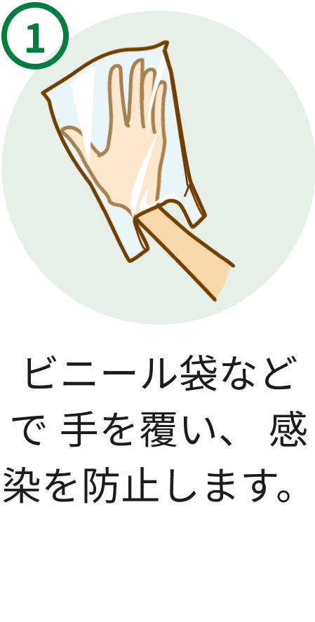 1 ビニール袋などで手を覆い、感染を防止します。