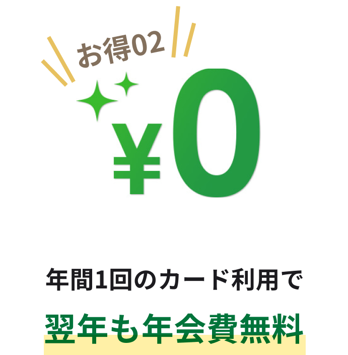 お得02 年間1回のカード利用で翌年も年会費無料